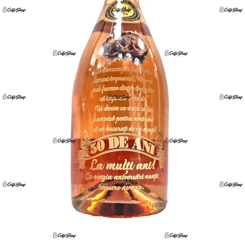 Pachet pentru cadou zarea ceremony, rose royal gold 23k, alb 0.75l cu 2 pahare personalizat